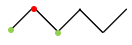 The Carbon atom highlighted in green is only connected to two other Carbon atoms, highlighted in green